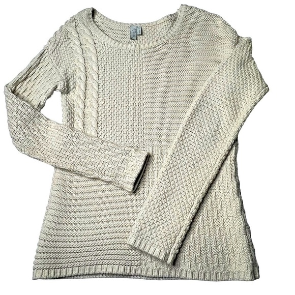 SAHALIE Cream Cable Knit Pattern Block Long Sleeve Sweater Women's Size S - Picture 1 of 16